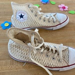 Cream and white mesh canvas converse hi-tops